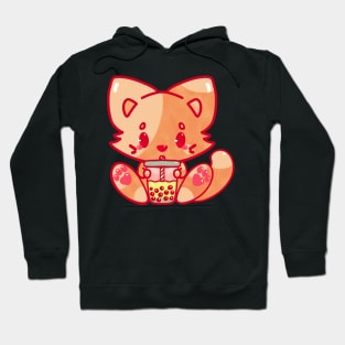 cat bubble tea kawaii cute adorable chibi hand painted Hoodie